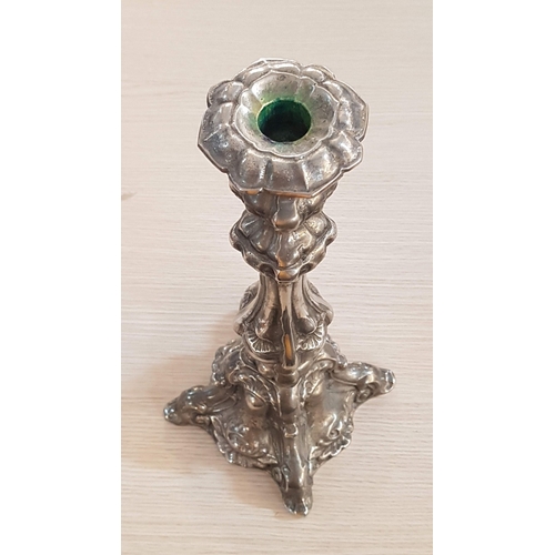 468 - Silver Tone, Rococo Style Large Candle Stick, Probably Plated Brass.