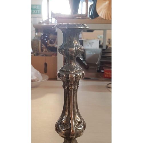 468 - Silver Tone, Rococo Style Large Candle Stick, Probably Plated Brass.