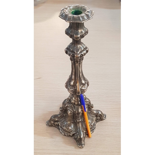 468 - Silver Tone, Rococo Style Large Candle Stick, Probably Plated Brass.