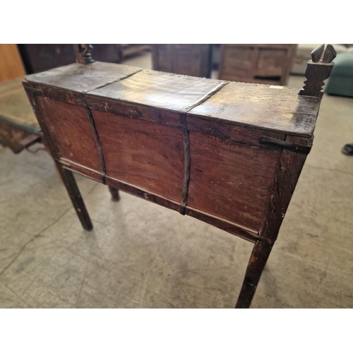 528 - Antique Carved Wood Indian Console Cabinet with Finialled Uprights, Heavily Carved Front with Double... 