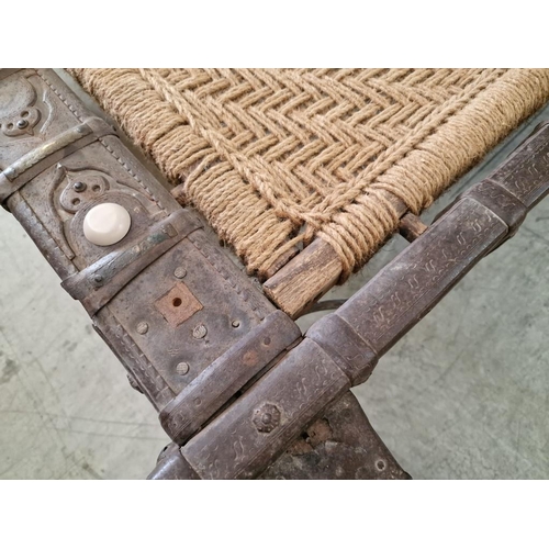 529 - Large Antique Indian Coffee Table, Wooden Frame with Decorative Metal Work and Fixtures, Over Turned... 