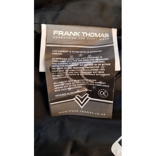 557 - Men's Motorcycle Suit. 'Frank Thomas' Motorcycle 'Tornado ' Jacket, Black and White, Wate Proof, Siz... 