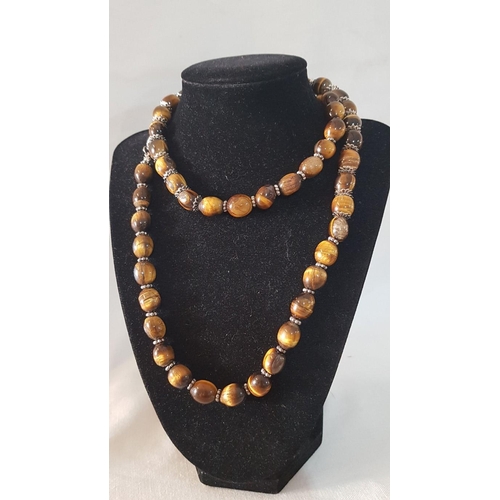 573 - Long Tigers Eye Beaded Necklace, (Approx. L: 165cm)