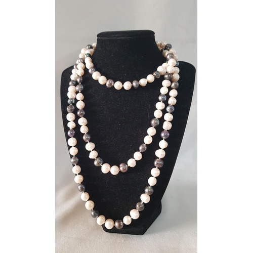 574 - Natural Baroque Grey and White Pearl Necklace, Single Long Strand, Individually Knotted, (Approx. L:... 