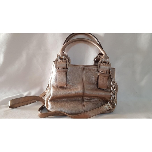 575 - 'Tigananello' Purse, Pewter Tone Leather Bag with Silver Buckles and Two Adjustable Straps, One Zip ... 