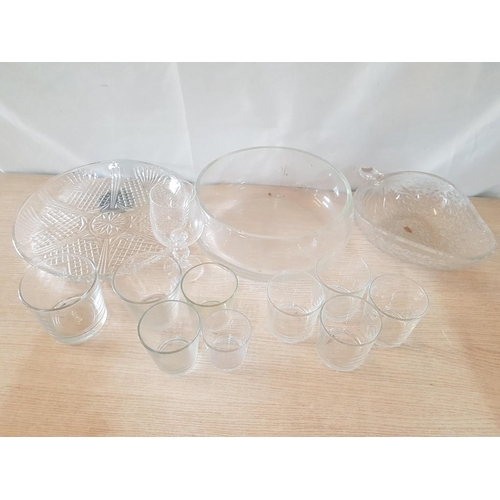 475 - Box of Assorted Kitchen Glassware; Large Platter, Bowl, Glasses, etc, (13)