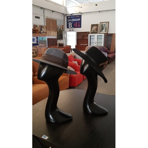 487 - 2 x Modern Hats Female Mannequins Female/ Male Busts Display, Approx. H: 50cm Each.