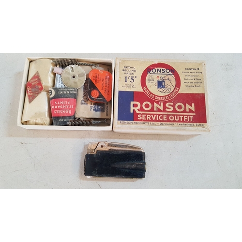 114 - 'Ronson' Vintage Lighter (Black Leather, A/F, Untested) with Complete 'Ronson Service Outfit Tin (Ci... 