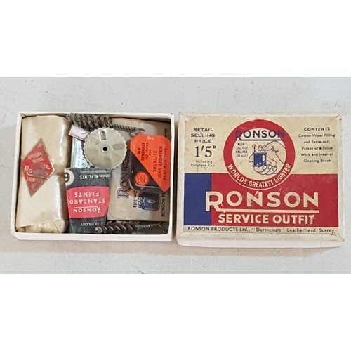 114 - 'Ronson' Vintage Lighter (Black Leather, A/F, Untested) with Complete 'Ronson Service Outfit Tin (Ci... 