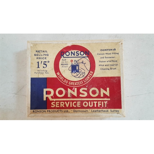114 - 'Ronson' Vintage Lighter (Black Leather, A/F, Untested) with Complete 'Ronson Service Outfit Tin (Ci... 