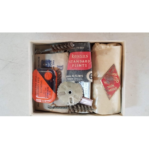 114 - 'Ronson' Vintage Lighter (Black Leather, A/F, Untested) with Complete 'Ronson Service Outfit Tin (Ci... 