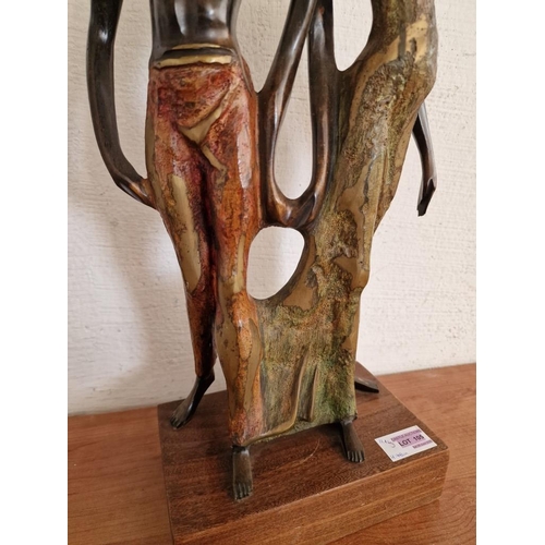 105 - Bronze Sculpture of Couple Holding Hands and Resting Heads on Each Other, Signed 'L M', on Wooden Ba... 