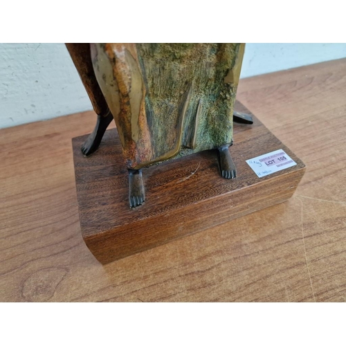 105 - Bronze Sculpture of Couple Holding Hands and Resting Heads on Each Other, Signed 'L M', on Wooden Ba... 