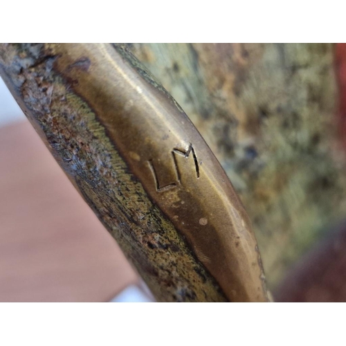 105 - Bronze Sculpture of Couple Holding Hands and Resting Heads on Each Other, Signed 'L M', on Wooden Ba... 
