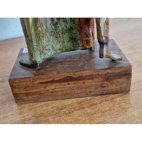 105 - Bronze Sculpture of Couple Holding Hands and Resting Heads on Each Other, Signed 'L M', on Wooden Ba... 