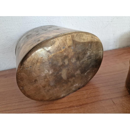 54 - 2 x Vintage Round Leather Boxes / Containers with Lids, Oval Shape Brass Colour Metal Container with... 