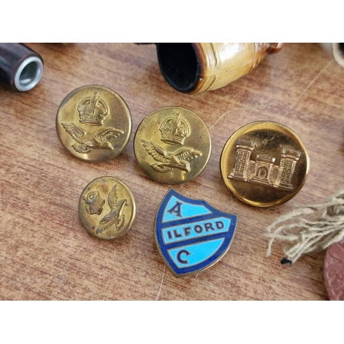55 - Collection of Interesting Items! Vintage, Antique and Clay Smoking Pipes, Military Buttons, Vintage ... 