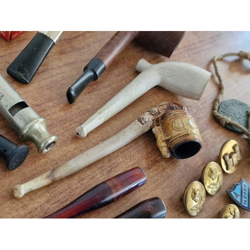 55 - Collection of Interesting Items! Vintage, Antique and Clay Smoking Pipes, Military Buttons, Vintage ... 
