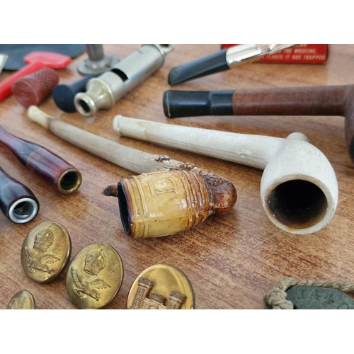55 - Collection of Interesting Items! Vintage, Antique and Clay Smoking Pipes, Military Buttons, Vintage ... 
