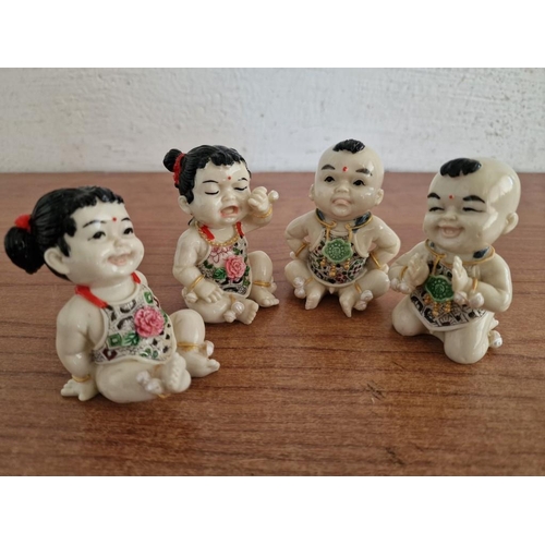 58 - Collection of 4 x Chinese Baby Figurines, Hand Painted Resin,   (Approx. Ave. H: 7cm), (4)