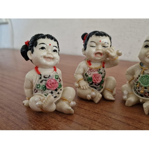 58 - Collection of 4 x Chinese Baby Figurines, Hand Painted Resin,   (Approx. Ave. H: 7cm), (4)
