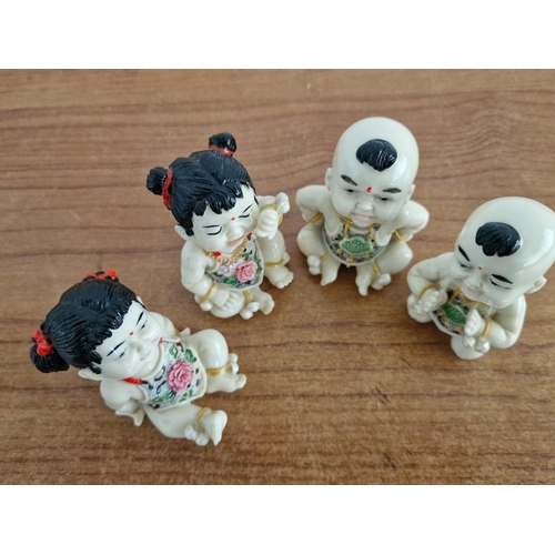 58 - Collection of 4 x Chinese Baby Figurines, Hand Painted Resin,   (Approx. Ave. H: 7cm), (4)