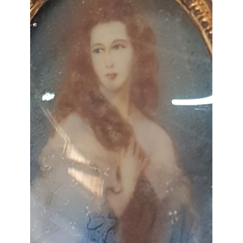 113 - Victorian Framed Miniature Painting (Probably Original Painting) of Beautiful Long-Haired Aristocrat... 