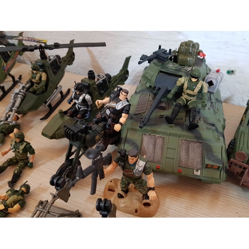 66 - Huge Collection of Military Toys, More Than 50 Different Pieces, Inc. Army Jeeps, Tank Vehicle, Heli... 