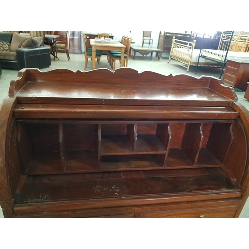 98 - Vintage Mid-Century Roll Top Bureau with 5-Drawers, Decorated with Metal Handles and Removable Small... 