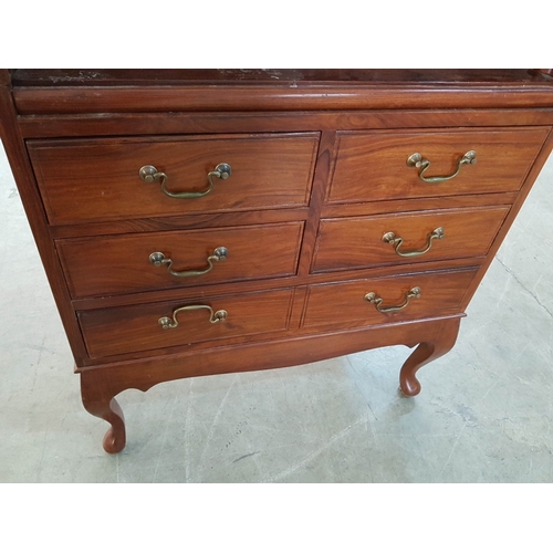 98 - Vintage Mid-Century Roll Top Bureau with 5-Drawers, Decorated with Metal Handles and Removable Small... 