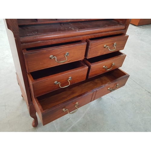 98 - Vintage Mid-Century Roll Top Bureau with 5-Drawers, Decorated with Metal Handles and Removable Small... 