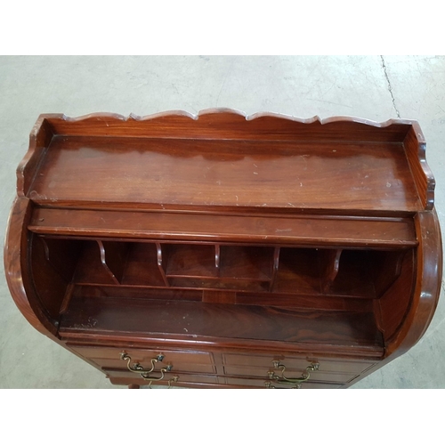 98 - Vintage Mid-Century Roll Top Bureau with 5-Drawers, Decorated with Metal Handles and Removable Small... 