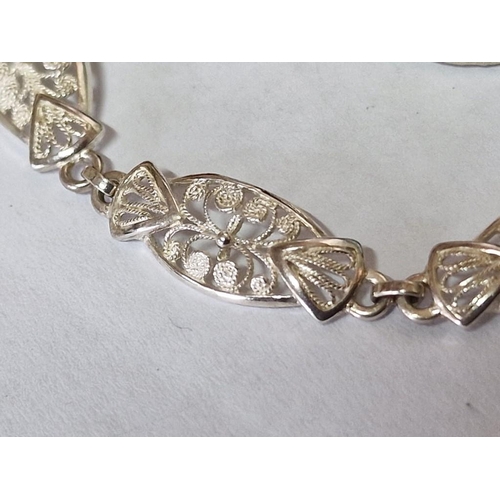 21 - Decorative Silver Filigree Bracelet (Approx. L: 18cm, 6.2g), Together with Similar Design Silver Fil... 
