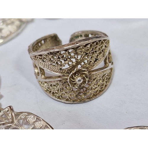 21 - Decorative Silver Filigree Bracelet (Approx. L: 18cm, 6.2g), Together with Similar Design Silver Fil... 