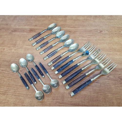 62 - Collection of Thailand Bronze / Brass Cutlery with Wooden Handles; 6 x Tea Spoons, 6 x Desert Spoons... 