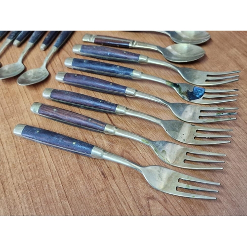 62 - Collection of Thailand Bronze / Brass Cutlery with Wooden Handles; 6 x Tea Spoons, 6 x Desert Spoons... 