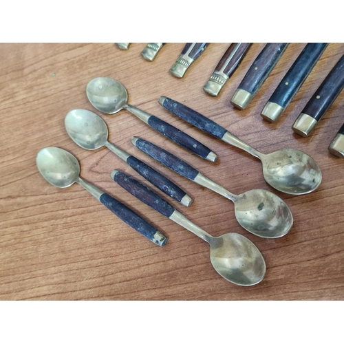 62 - Collection of Thailand Bronze / Brass Cutlery with Wooden Handles; 6 x Tea Spoons, 6 x Desert Spoons... 