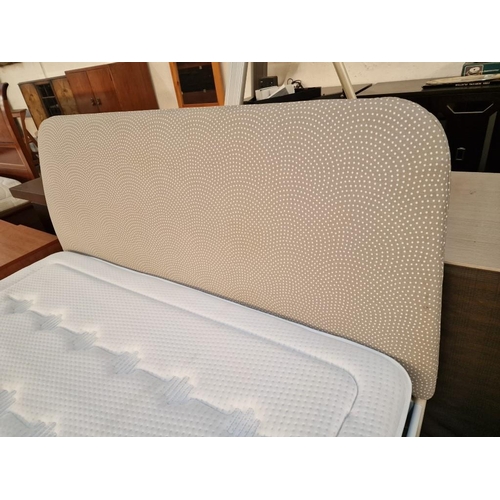 63 - Double Bed with White Metal Frame, Padded Fabric Headboard and Very Clean 'Dupen' Orthopedic Mattres... 