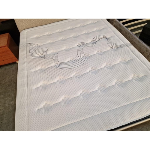 63 - Double Bed with White Metal Frame, Padded Fabric Headboard and Very Clean 'Dupen' Orthopedic Mattres... 