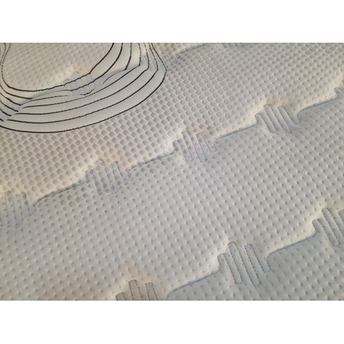 63 - Double Bed with White Metal Frame, Padded Fabric Headboard and Very Clean 'Dupen' Orthopedic Mattres... 
