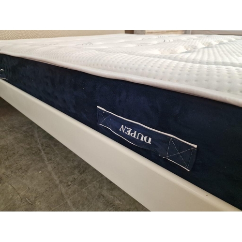 63 - Double Bed with White Metal Frame, Padded Fabric Headboard and Very Clean 'Dupen' Orthopedic Mattres... 