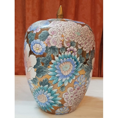 96 - Toyo Pottery, Asian Huge Ginger Jar/Urn with Lid (Chinese Chrysanthemum Pattern), Approx. H: 33.5cm ... 