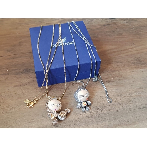 67 - 'ELIOT AND ERICA' Cool and Collectible Swarovski Pendants, Gold and Silver Tone, on Long Ball Bead C... 