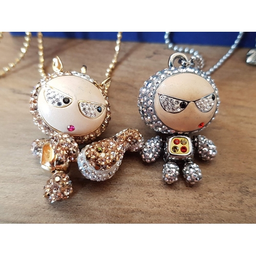 67 - 'ELIOT AND ERICA' Cool and Collectible Swarovski Pendants, Gold and Silver Tone, on Long Ball Bead C... 