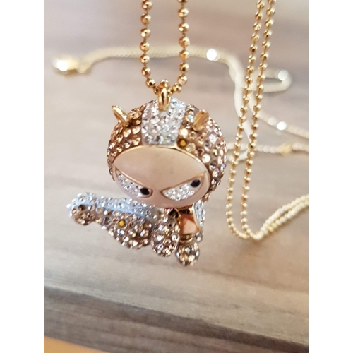 67 - 'ELIOT AND ERICA' Cool and Collectible Swarovski Pendants, Gold and Silver Tone, on Long Ball Bead C... 