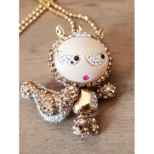 67 - 'ELIOT AND ERICA' Cool and Collectible Swarovski Pendants, Gold and Silver Tone, on Long Ball Bead C... 