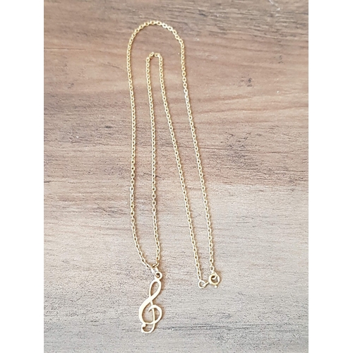 71 - 18ct (Hallmark 750) Yellow Gold Necklace (Approx. L: 50cm ) with Clef Themed Pendant, Approx. 7.3g. ... 