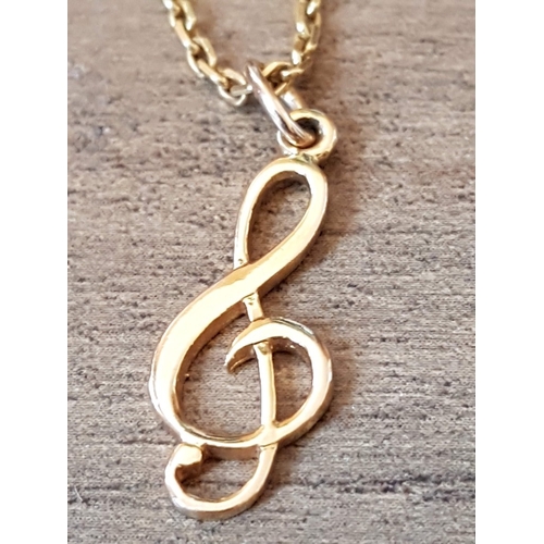 71 - 18ct (Hallmark 750) Yellow Gold Necklace (Approx. L: 50cm ) with Clef Themed Pendant, Approx. 7.3g. ... 