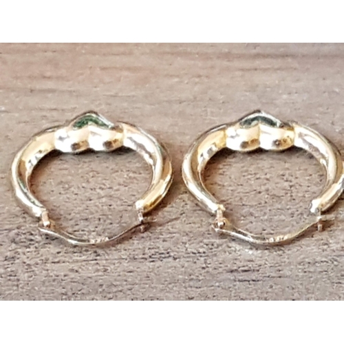72 - 2x Pair of 9ct Yellow Gold Hoop Earrings; Heart Motif Design and Dolphins Design, Approx. 1g.  (2+2)