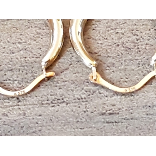 72 - 2x Pair of 9ct Yellow Gold Hoop Earrings; Heart Motif Design and Dolphins Design, Approx. 1g.  (2+2)